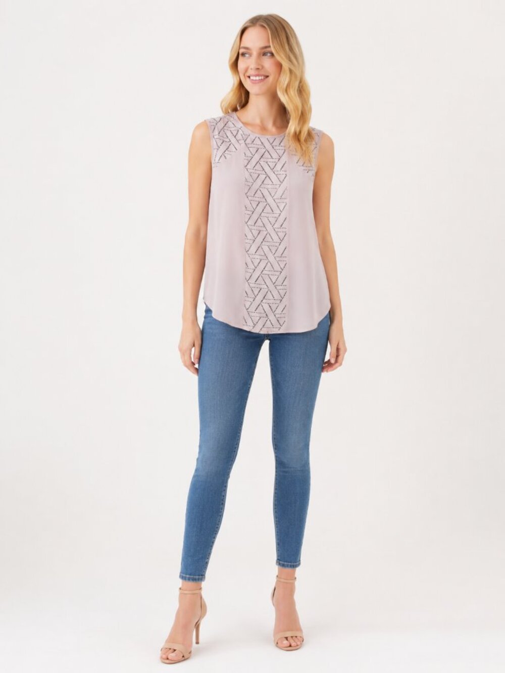 2/$30 Banana Republic Petite Crepe Tank Top with Pieced Lace Cream Small #A4184